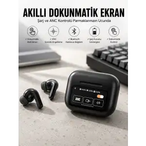 Kablosuz Bluetooth Kulaklık Ekranlı Uzun Şarj Süreli ANC Destekli
