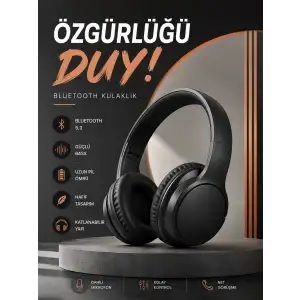 Kulak Üstü Bluetooth Kulaklık Ayarlanabiilir Uzun Pil Ömrü Kablosuz 5.0 Bluetooth