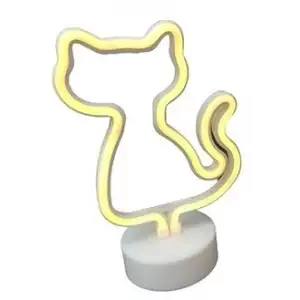 Neon Işıklı Kedi Lamba Pil+usb Pembe Işık Mz-122