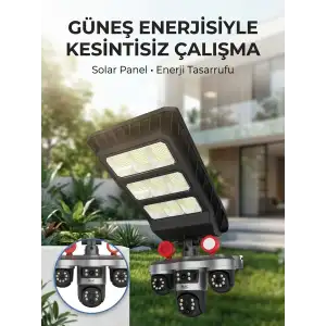 Solar Panelli Akıllı Güvenlik Kamerası LED Projektörlü
