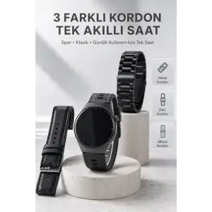 Yeni Nesil Akıllı Saat Bluetooth Görüşme, Sağlık Takibi, AMOLED Ekran ve 3 Kordon Seti