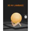 Ahşap Standlı 3D Baskı Ay Lambası 16 Renkli ve Şarjlı
