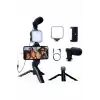 Akıllı Telefon Vlog Kiti Tripod Mini Mikrofonlu Telefon Tutucu