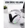 Beyaz Bluetooth 5.0 Mikrofonlu Kablosuz Kulak Üstü Kulaklık RGB Işıklı Type-C Şarjlı