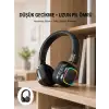 Bluetooth 5.3 Rainbow Işıklı Kulak Üstü Kablosuz Kulaklık Yeni Nesil