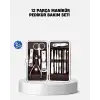 Özel Deri Çantalı 12 Parça Manikür Pedikür Bakım Seti Paslanmaz Çelik