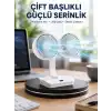 Sessiz Çalışan USB Şarjlı Çift Kafalı Masaüstü Fan – Ev ve Ofis İçin