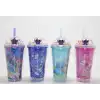 Sevimli Stitch Işıklı Pipetli Pullu Suluk & Bardak 400 Ml  Alk4704