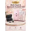 Wireless Şarjlı Pembe Akıllı Saat ve Kablosuz Bluetooth Kulaklık Dokunmatik Kontrol