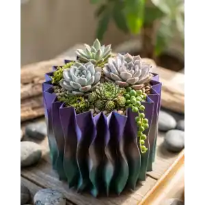 Es Dalga Formlu Mor 3D Baskı Dekoratif Vazo Modern Ev Aksesuarı