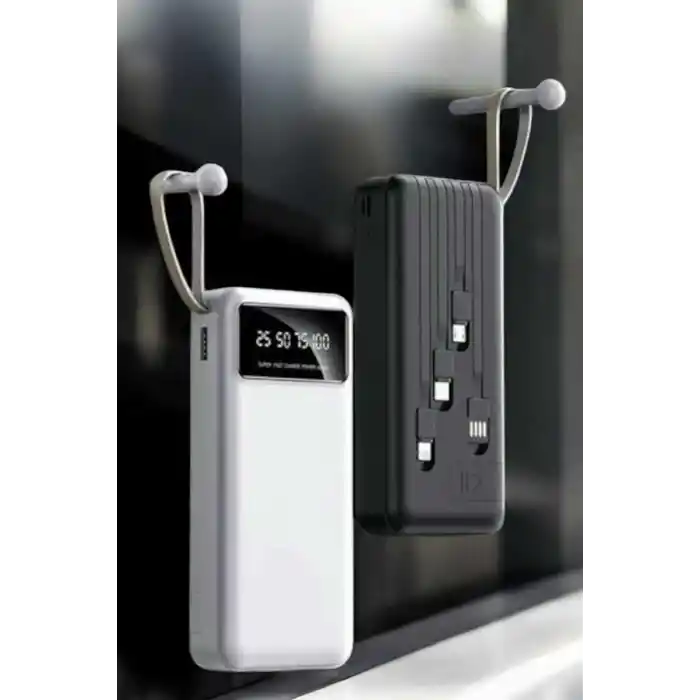 20.000 Mah Led Işıklı LCD Ekran USB Girişli Type-C Lightning Powerbank