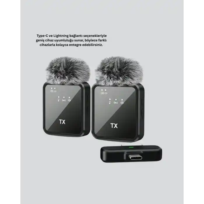 2in1 Kablosuz Yaka Mikrofonu iOS ve Android Uyumlu