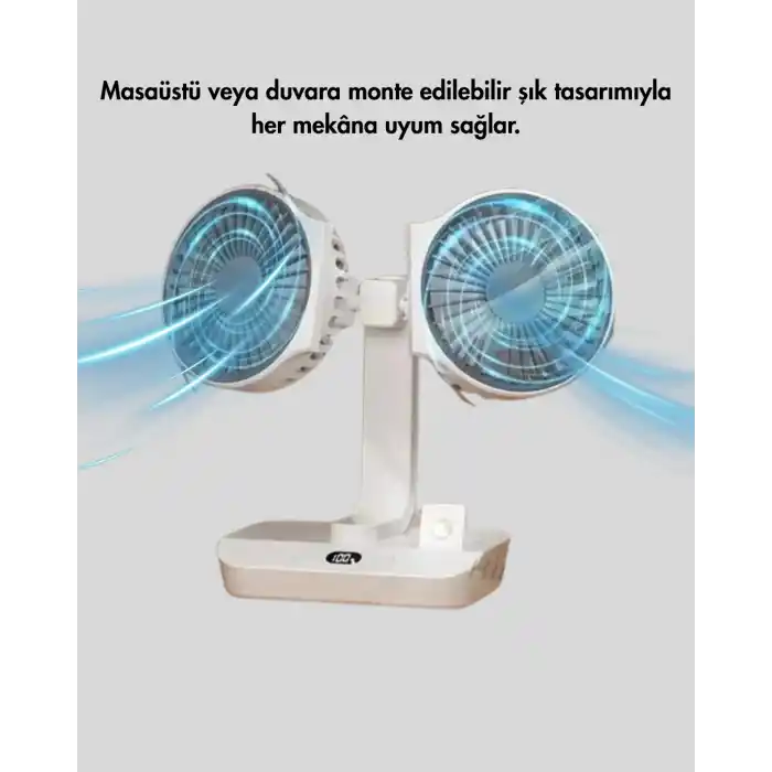 4 Kademeli Hız Ayarlı USB Şarjlı Çift Taraflı Masaüstü Vantilatör