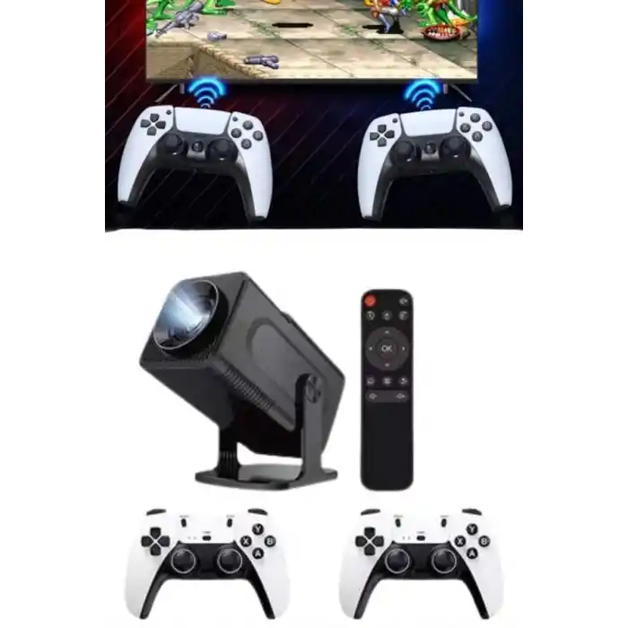 4K Android Smart Wi-fi Çift Kollu Projeksiyon Game Box Kumandalı Taşınabilir