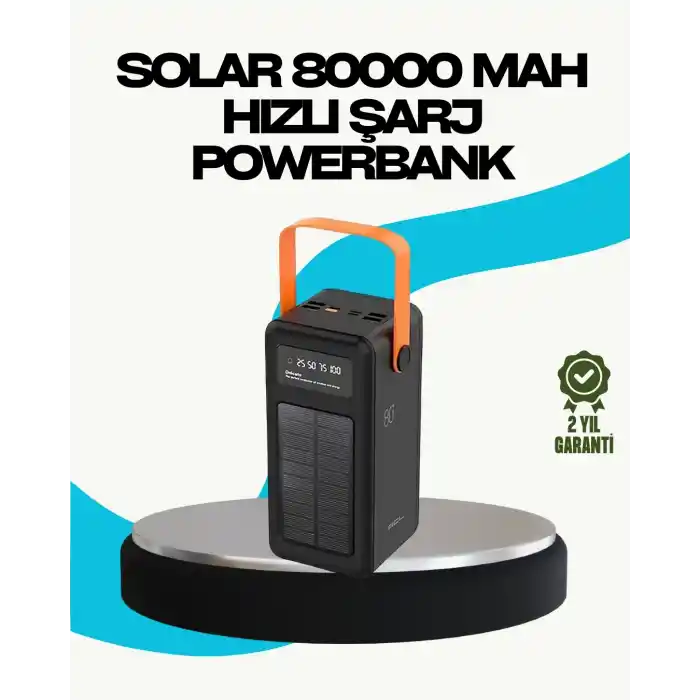 80000 mAh Güneş Enerjili Powerbank 4 Kablolu Type C Lightning Micro USB