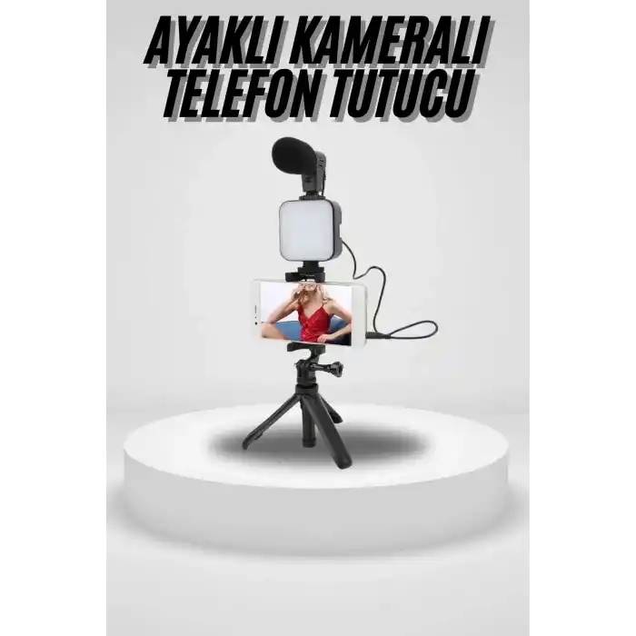 Akıllı Telefon Vlog Kiti Tripod Mini Mikrofonlu Telefon Tutucu