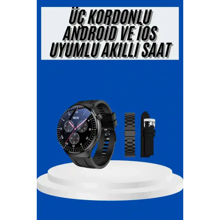 Amoled Ekran Akıllı Saat Üç Kordonlu İOS Android Uyumlu