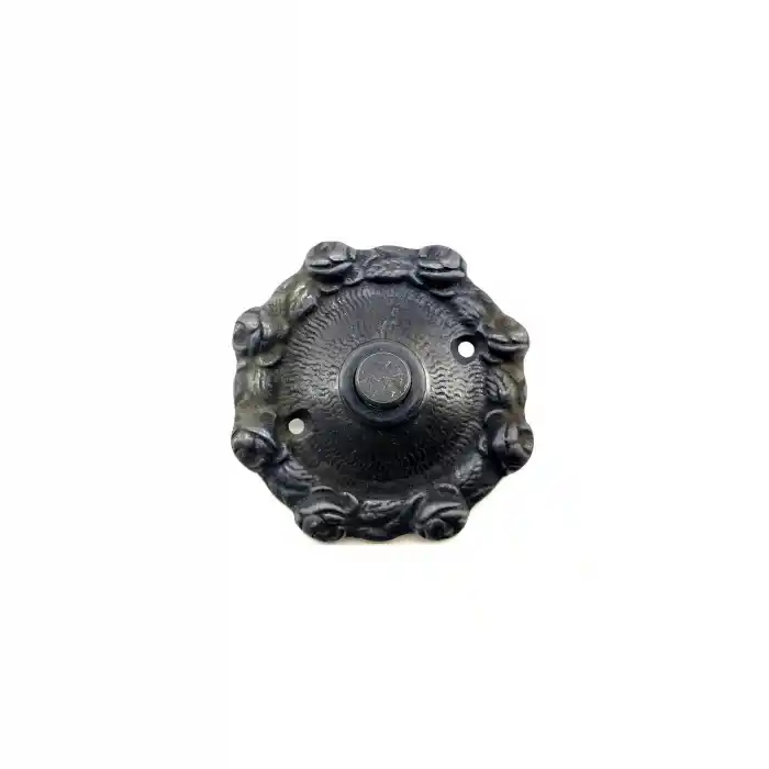 Antika Tarz Dekoratif Pirinç Güllü Kapı Zili - 75mm, Oksit