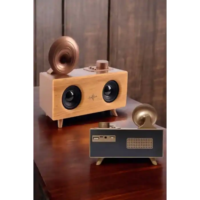 Bluetooth Hoparlör Ahşap Klasik Retro Gramofon Bluetooth Müzik Kutusu