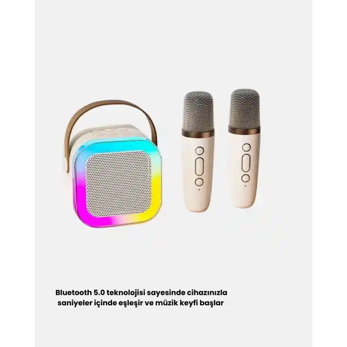 Bluetooth Karaoke Hoparlör Renkli LED Işıklı ve Type-C Şarjlı