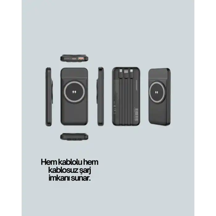 iPhone ve Android Uyumlu 10000mAh Powerbank – Hem Kablolu Hem Kablosuz