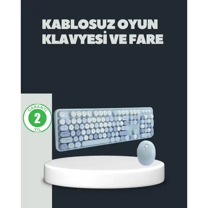Retro Daktilo Stilli Kablosuz Klavye Mouse Seti – Sessiz ve Şık