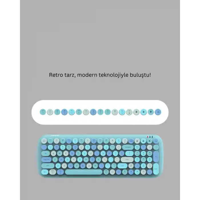 Retro Daktilo Stilli Kablosuz Klavye Mouse Seti – Sessiz ve Şık