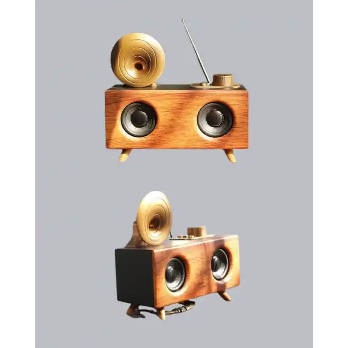 Retro Gramofon Tasarımlı Bluetooth Hoparlör – 3D Stereo Ses, 1800 mAh Batarya