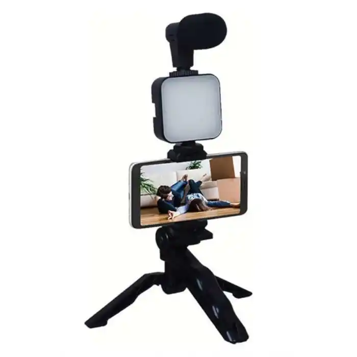 Telefon Tutucu Mikrofonlu Işıklı Youtuber Video Kayıt