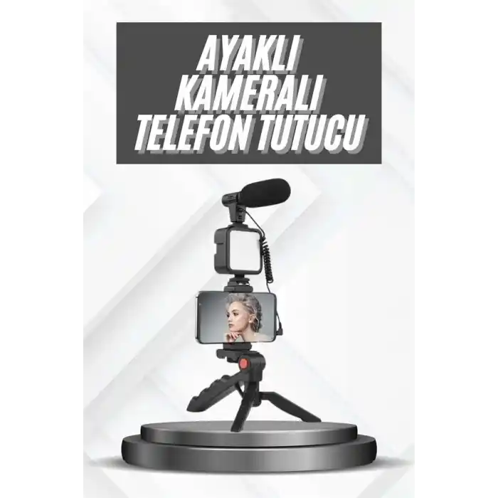 Telefon Tutucu Mikrofonlu Işıklı Youtuber Video Kayıt