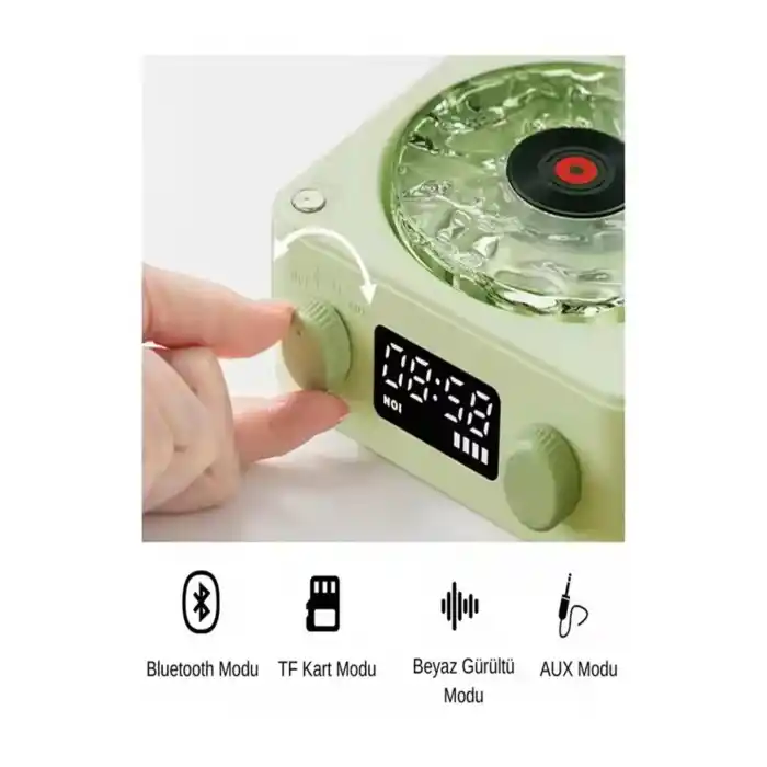 Waves Nostalji Plak Görünümlü Bluetooth Hoparlör 3d Ses Dalgası Retro Müzik Plak Yeşil