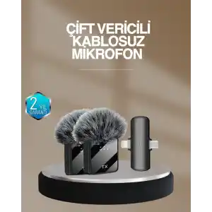 2’li Kablosuz Yaka Mikrofonu Type-C ve Lightning Uyumlu Profesyonel Set