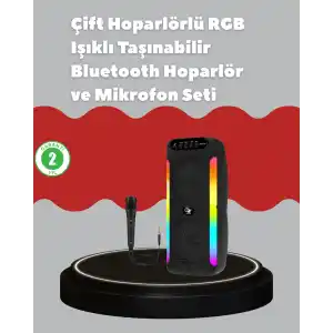 Çift 4 inç Hoparlörlü RGB Işıklı Bluetooth Ses Sistemi
