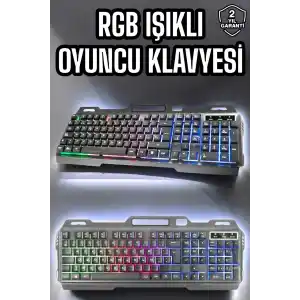 Led Işıklı  Klavye Usb Girişli RGB Işıklı Q Klavye Mouse Hediyeli