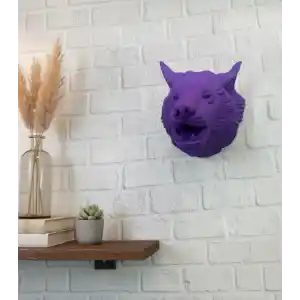 Mor Renk 3D Kurt Başı Duvar Dekoru Asılabilir Maskot Heykel 25x19 cm
