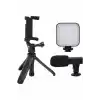 Akıllı Telefon Vlog Kiti Tripod Mini Mikrofonlu Telefon Tutucu