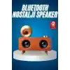 Bluetooth Nostalji Speaker Radyo Gramofon Ahşap Renk Vintage