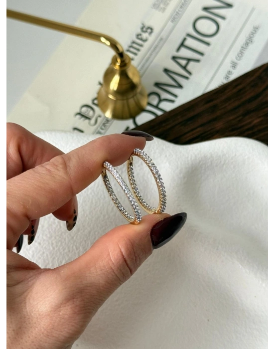 Zirkon Taşlı Halka Küpe