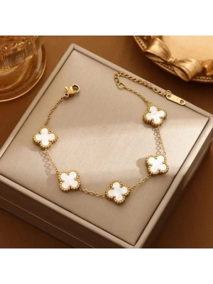 Çelik Beş Yonca Beyaz Bileklik