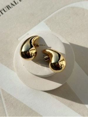 Büyük Boy Bouteg Damla Gold Küpe