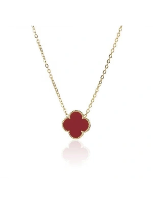 Çelik Kırmızı Renk Tek Yonca Kolye
