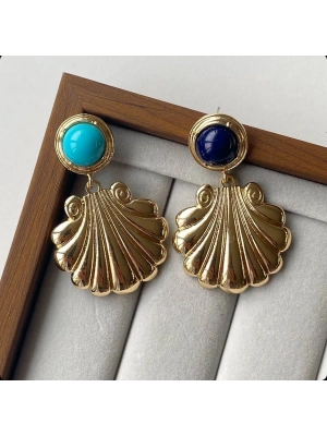 Deniz Kabuğu Mavi Taş Küpe