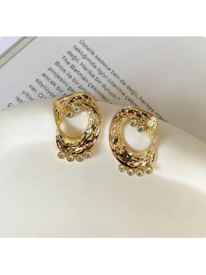 İçi Boş Damla Taş Altın Renk Küpe