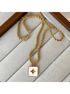 Çelik Burgu Zincir Plaka Kolye