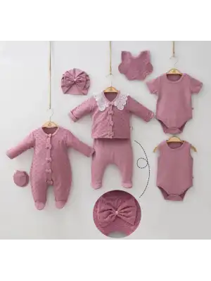 Miniycool 2003 Mnz Marka Yakalı Fiyonk Yeni Doğan Hastane Çıkışı Kız 8li Set