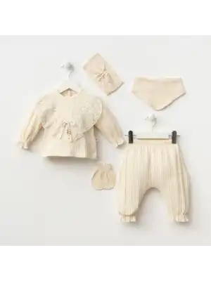 Miniycool 7083 Mnz Marka Dantel Detay Yeni Doğan Hastane Çıkışı Kız 5li Set