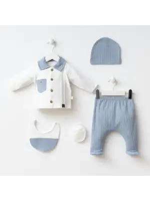 Miniycool 7087 Mnz Marka Cep Detaylı Yeni Doğan Hastane Çıkışı Erkek 5li Set