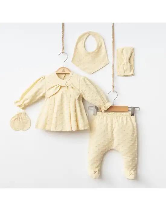 Miniycool 7065 Mnz Marka Fiyonk Detaylı Yeni Doğan Hastane Çıkışı Kız 5li Set