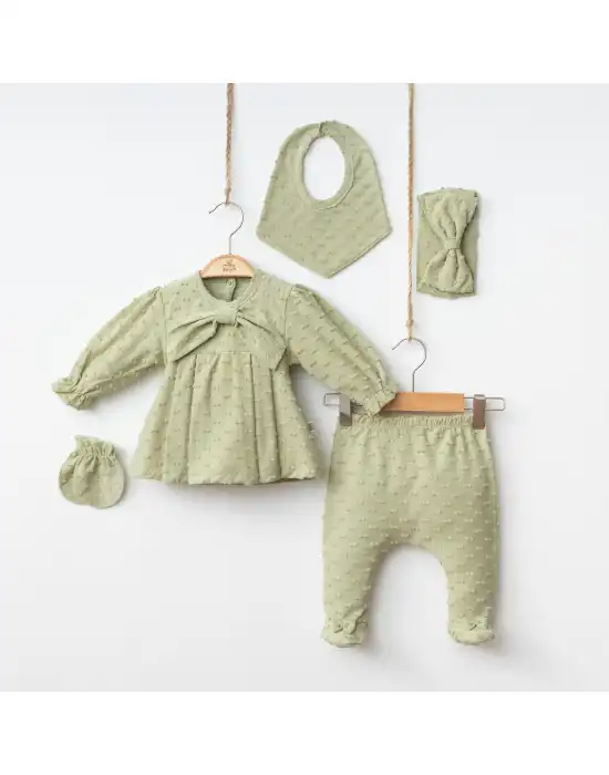 Miniycool 7065 Mnz Marka Fiyonk Detaylı Yeni Doğan Hastane Çıkışı Kız 5li Set