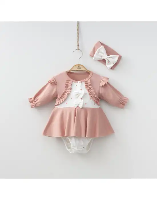 Miniycool 9004 Mnz Marka Bolerolu Puantiyeli Romper Tulum Kız 3-6 Ay Kız